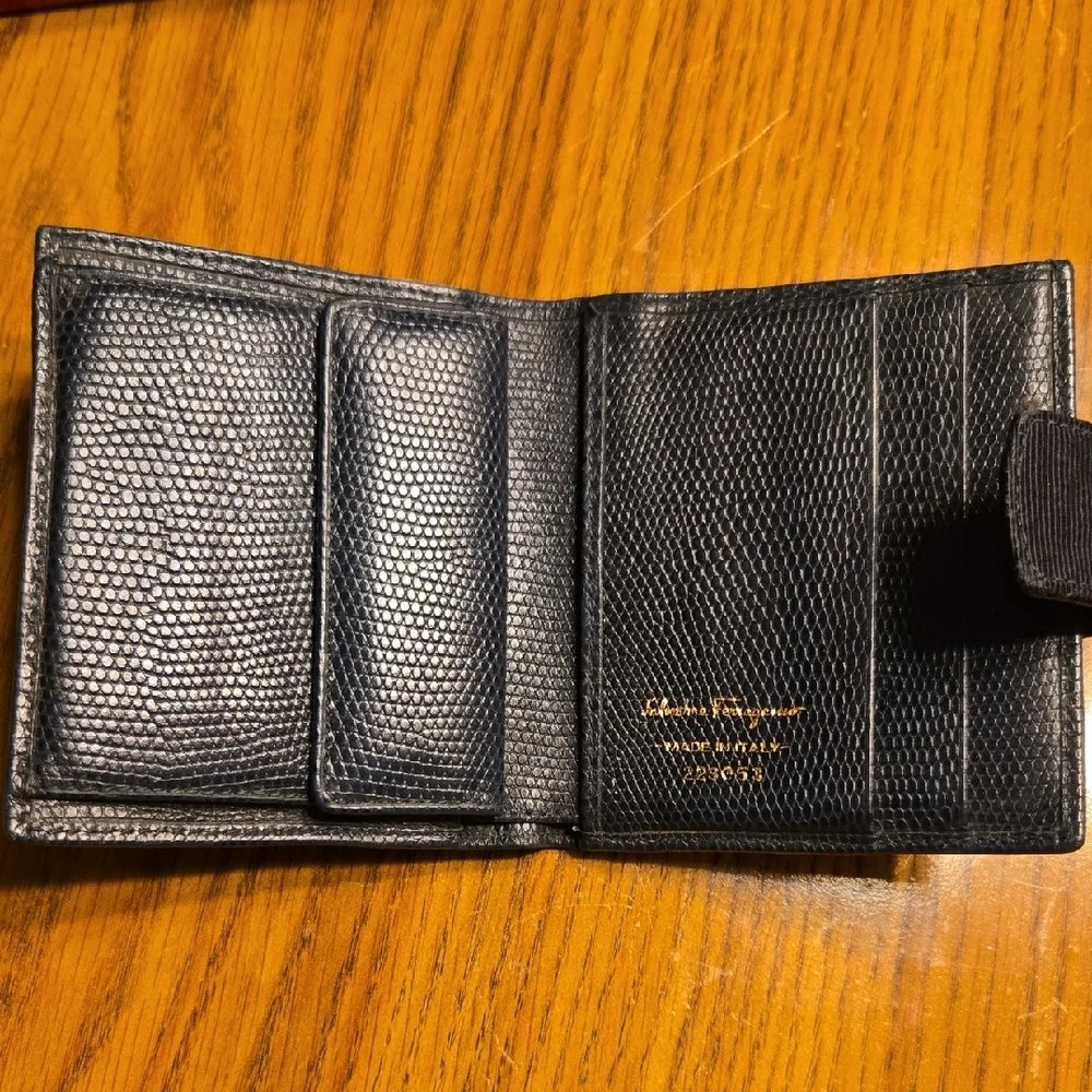 Salvatore Ferragamo Navy Wallet with Gold Buckle